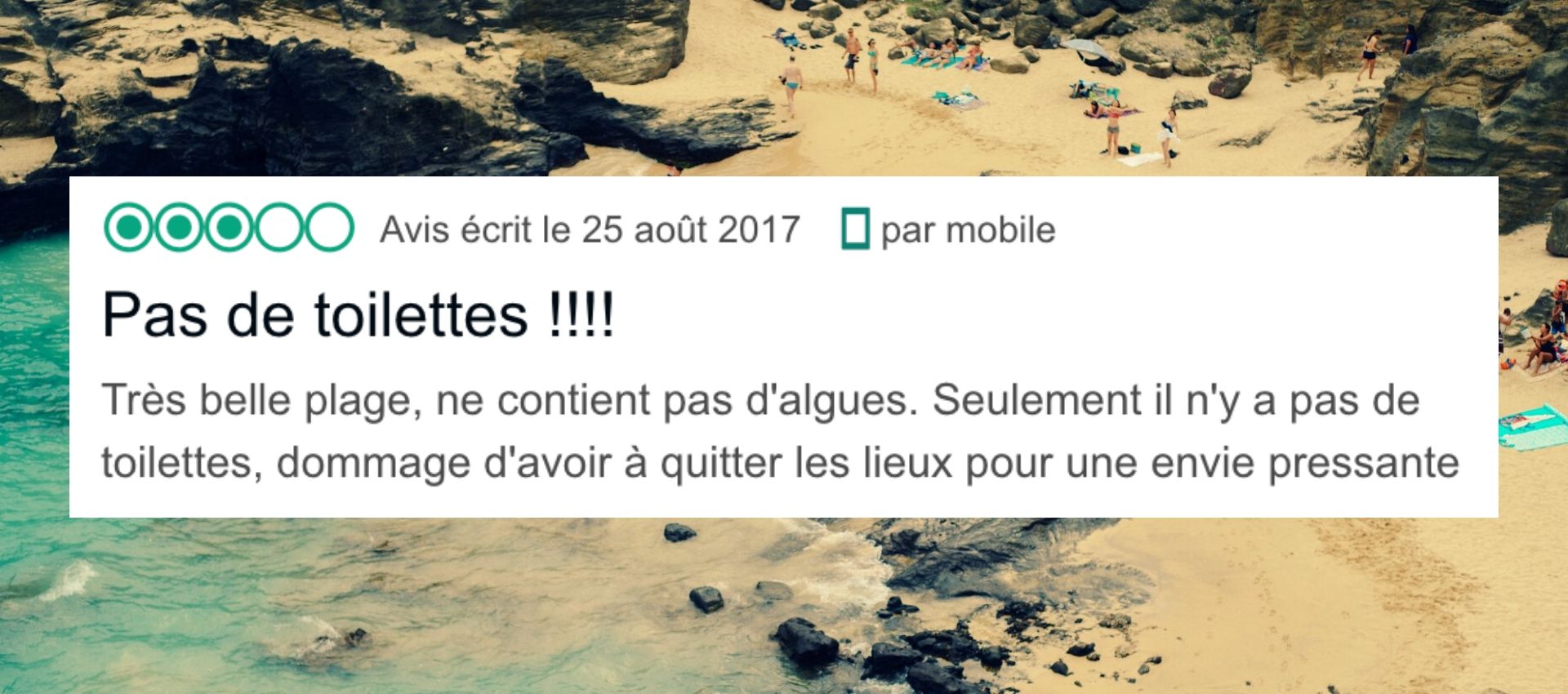 avis tripadvisor sur le manque de toilettes sur une plage